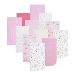 Everyday Kids 12 Pack Burp Cloths for Baby Girl Pink Shades 14.5" x 20" NEW